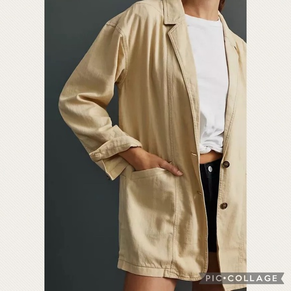 Anthropologie Pilcro Summer Linen Blend Blazer in Neutral - Picture 8 of 11